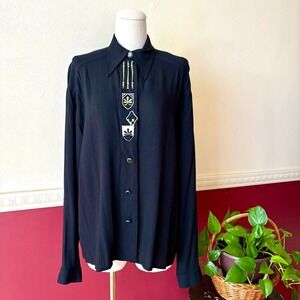Vintage Black Embroidered Crest Western Military Renaissance Top 10 Canada Made